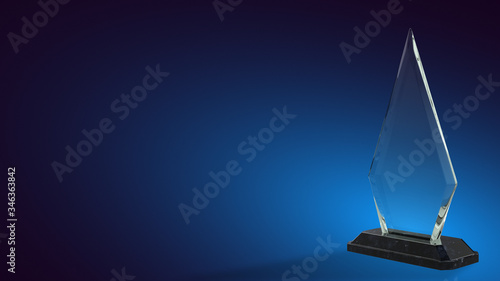 Arrow Shape Blank Glass Trophy on Blue Black Gradient Background