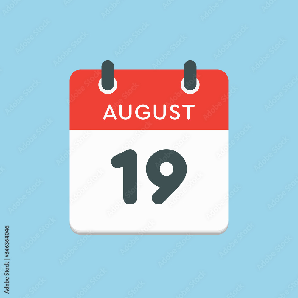 Calendar icon day 19 August, date days of the year Calendar icon day 19 August, date days of the year
