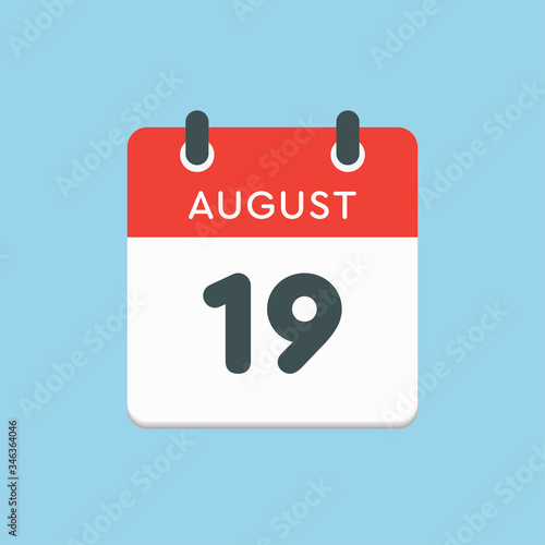 Calendar icon day 19 August, date days of the year