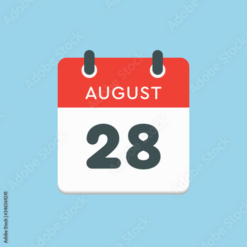 Calendar icon day 28 August, date days of the year