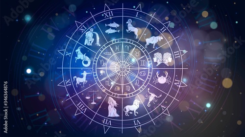 Zodiac signs revolve around the moon in space, astrology and horoscope © lidiia