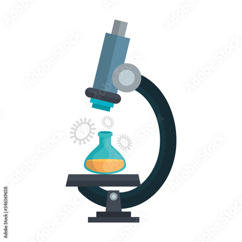 microscope with particles of covid 19 and tube test vector illustration design