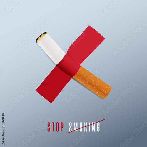 May 31st World No Tobacco Day concept design. No Smoking Day poster. Stop smoking sign for awareness infographic. Cigarette was duct-taped on the wall defines to stop smoking. Poster or Banner Vector 