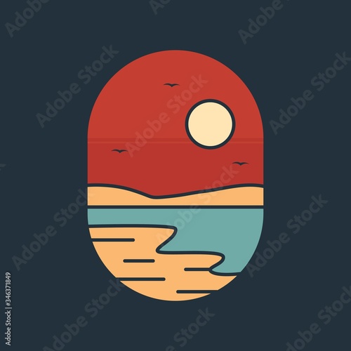 elegant logo badge beach design ilustration, for t-shirt prints, patches, emblems, posters, badges and labels and other uses