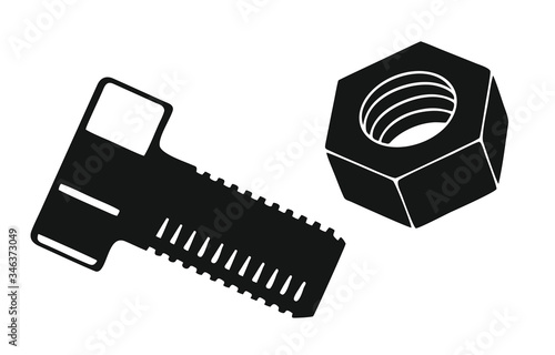 Schraube, Mutter, M8, Befestigung, Baumarkt, dicke, fett, fette, verschrauben, Service, Icon, Zeichen, Symbol, freigestellt, Metallbau, Eisenwaren, Kleinteile, Piktogramm, Label, button, Piktogramme, 