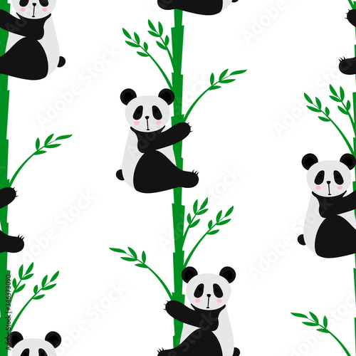 Cute cartoon panda. Seamless pattern. Flat vector illustration isolated on white background.