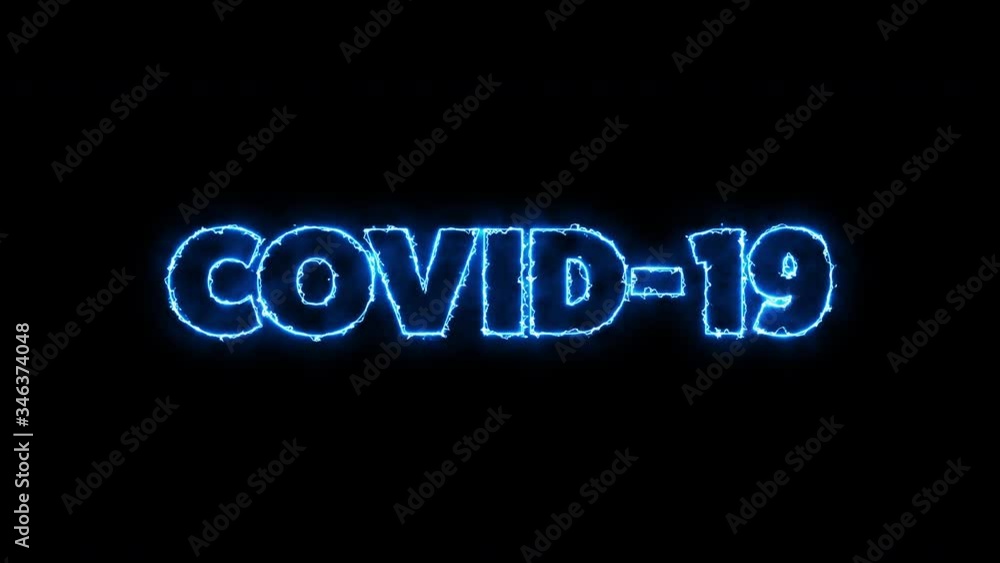 COVID-19 text word written in electric blue letters on a black background. Animated Graphic motion design illustration advertising 4K UHD. Health, security, Pandemic, world lockdown. COVID-19 text word written in electric blue letters on a black background. Animated Graphic motion design illustration advertising 4K UHD. Health, security, Pandemic, world lockdown.