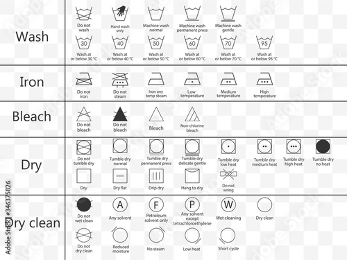 Laundry symbols icon set. Vector illustration, flat design.