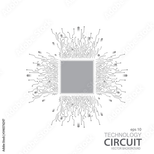 Circuit board, technology icon, circuit board icon isolated on white background, Chip processor icon isolated in flat style. vector illustration