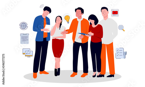 creative teams discussing and working together to get ideas create quality content. modern design vector illustration concept of quality content.