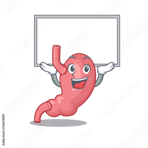 Mascot design of human stomatch lift up a board