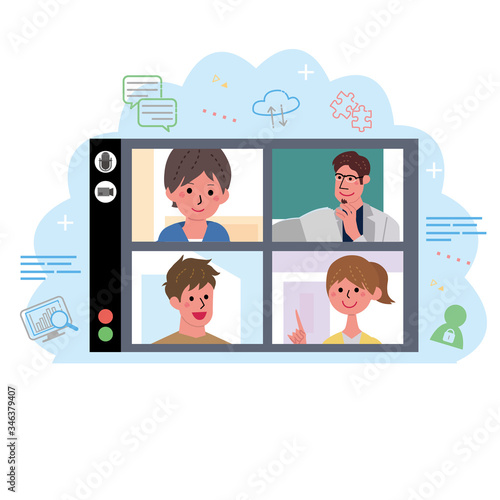 オンライン授業　パソコン授業　イラスト