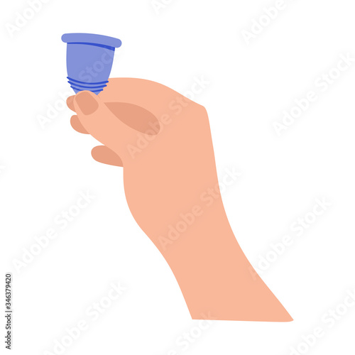 Menstrual cup, sanitary protection for woman in period. Device for collecting blood, zero waste cup. Vector infographic instruction.