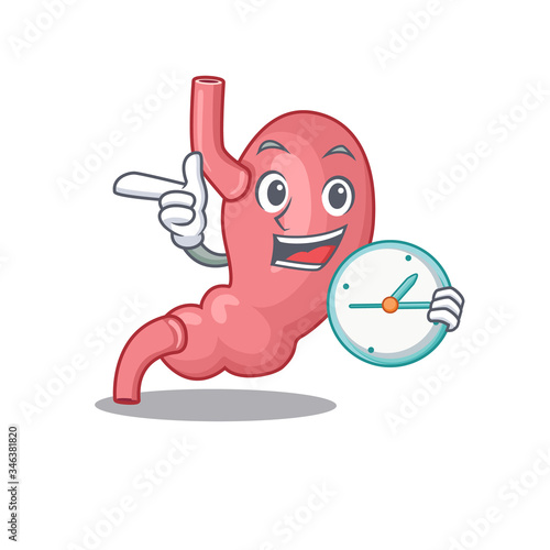 Human stomatch mascot design concept smiling with clock