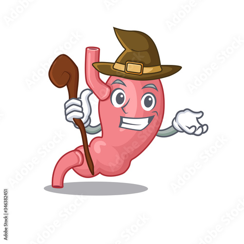 Human stomatch sneaky and tricky witch cartoon character