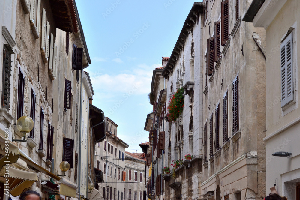historical narrow streets of Croatia, building facades