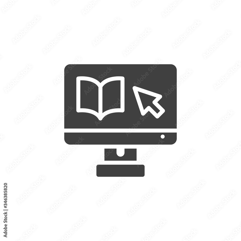 Online Education vector icon. filled flat sign for mobile concept and web design. E-book on computer monitor glyph icon. Symbol, logo illustration. Vector graphics Online Education vector icon. filled flat sign for mobile concept and web design. E-book on computer monitor glyph icon. Symbol, logo illustration. Vector graphics
