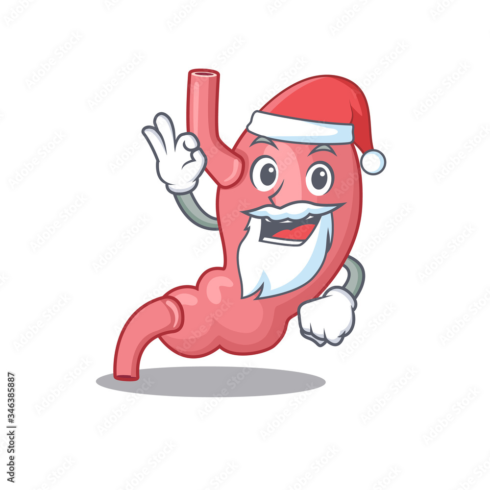 Human stomatch Santa cartoon character with cute ok finger