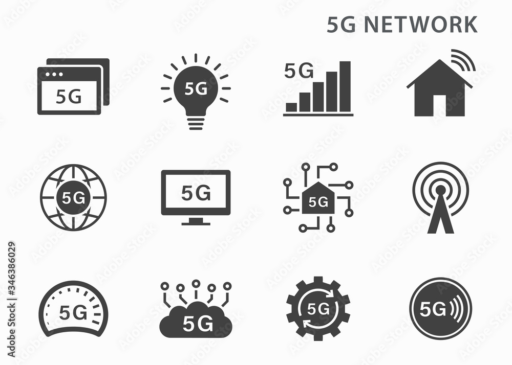 5g technology icon vector icons set on black background. 5g technology icon vector icons set on black background.