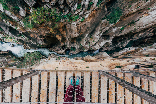 Amazing details of The Little King's Path, Caminito del Rey in Spain.  Beautiful valley and mountain trail, one of the most visited places near Malaga. 