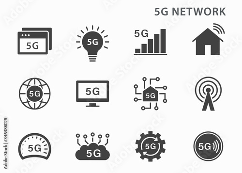 5g technology icon vector icons set on black background.