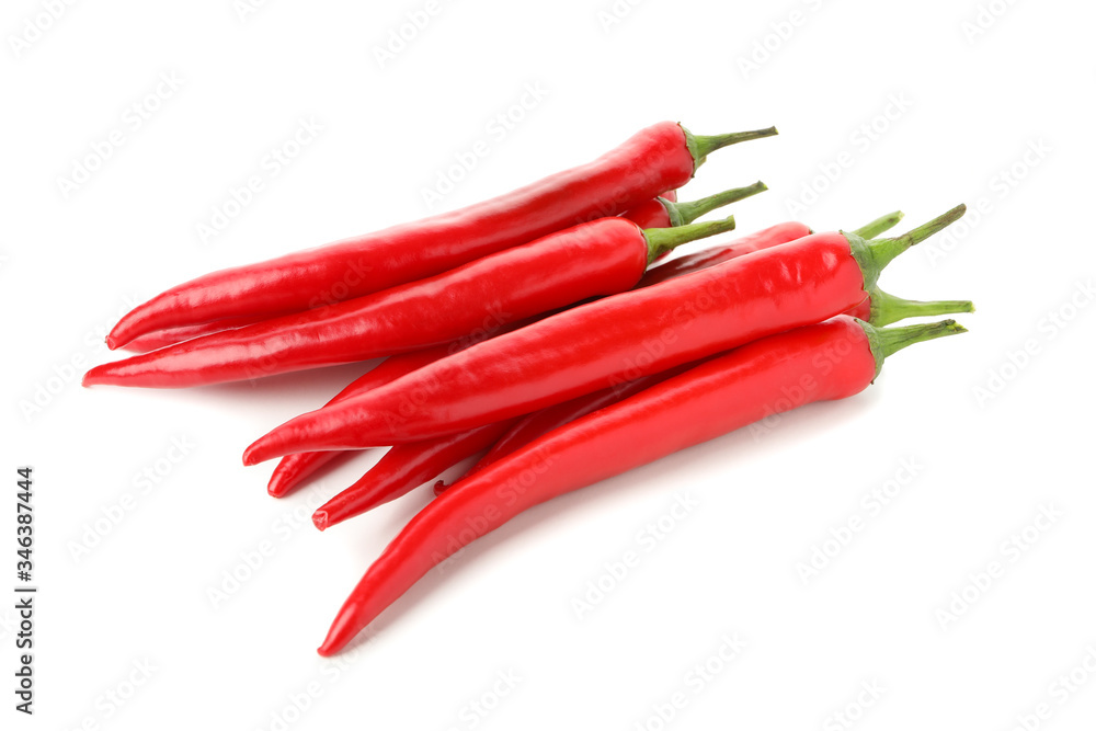 Tasty red chilli peppers isolated on white background Tasty red chilli peppers isolated on white background