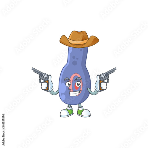 A cowboy cartoon character of clostrisium botulinum holding guns