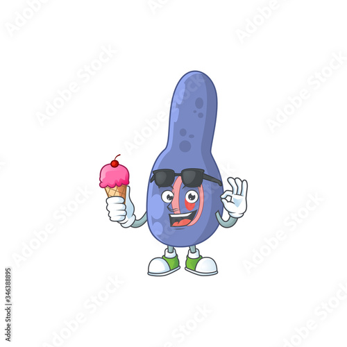 Cute clostrisium botulinum cartoon character enjoying an ice cream