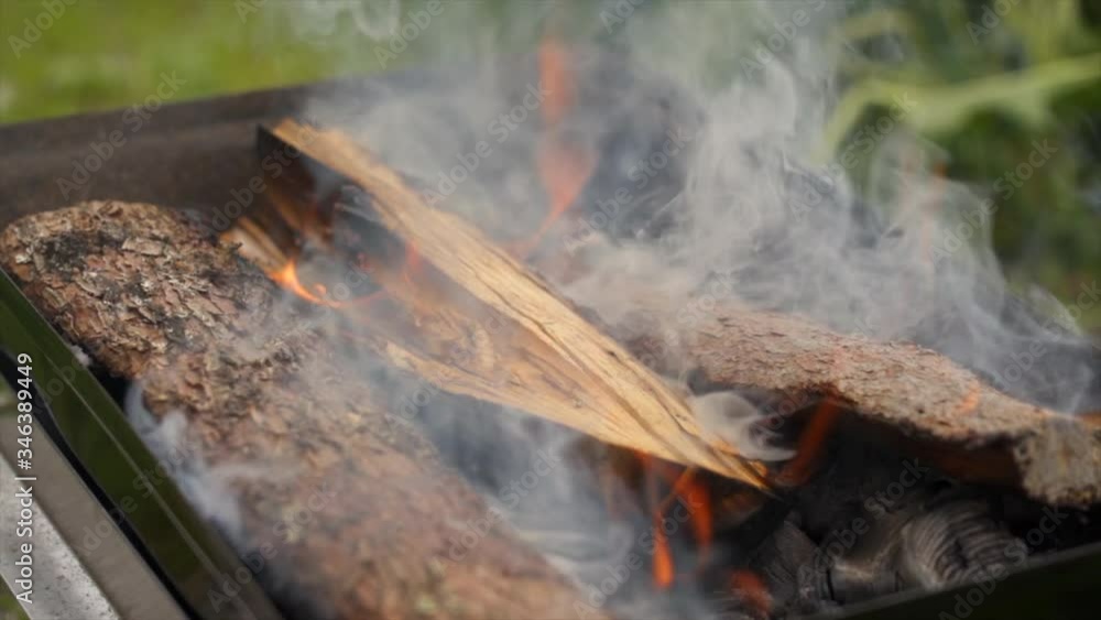 Coal flame blazing in bonfire Coal flame blazing in bonfire