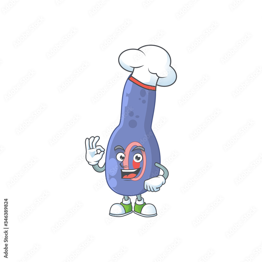 Clostrisium botulinum cartoon design style proudly wearing white chef hat Clostrisium botulinum cartoon design style proudly wearing white chef hat