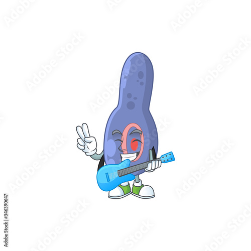 Happy face of clostrisium botulinum cartoon plays music with a guitar