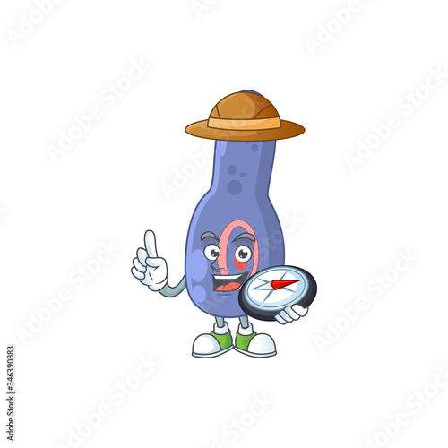 World explorer clostrisium botulinum cartoon design style using compass