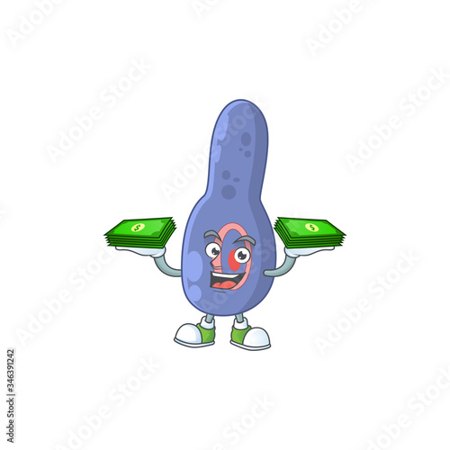 A cheerful clostrisium botulinum mascot design with some money on hands