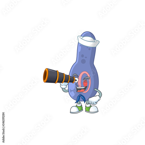 Clostrisium botulinum in Sailor cartoon character style using a binocular