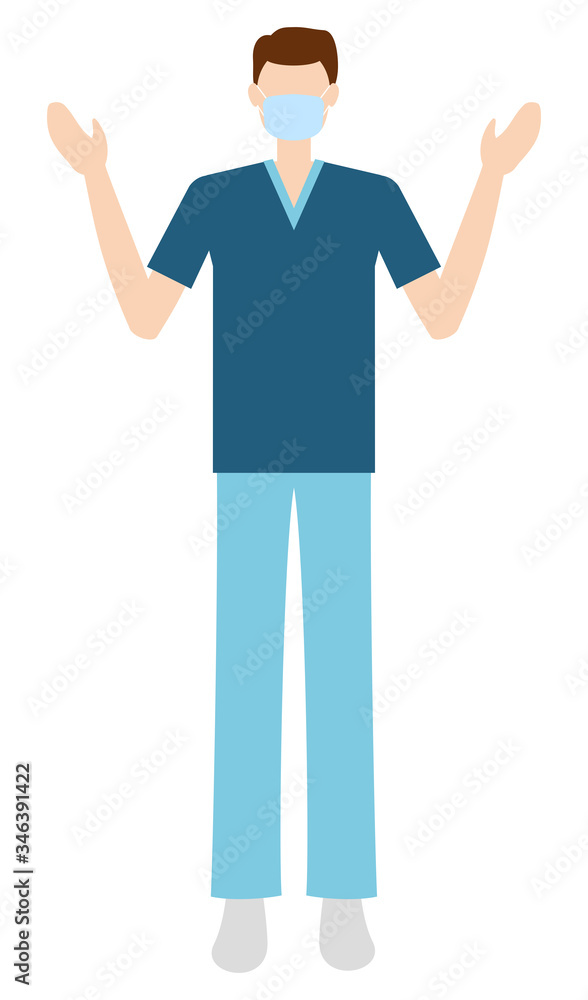 医療・介護の現場で働くマスクの男性 イラスト 医療・介護の現場で働くマスクの男性 イラスト