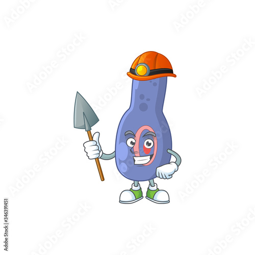 cartoon character design of clostrisium botulinum work as a miner