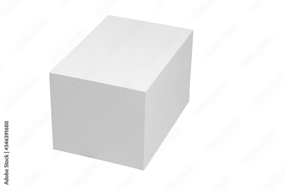 White box on a white background with a cut-off path close-up