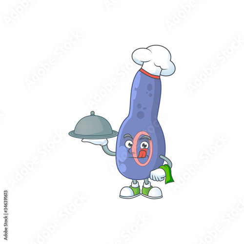 A clostrisium botulinum chef cartoon design with hat and tray