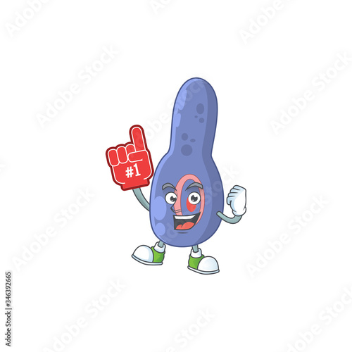 Cartoon character concept of clostrisium botulinum holding red foam finger