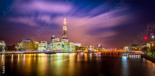 Thames River Embankment and London Skyline at Sunset  United Kingdom