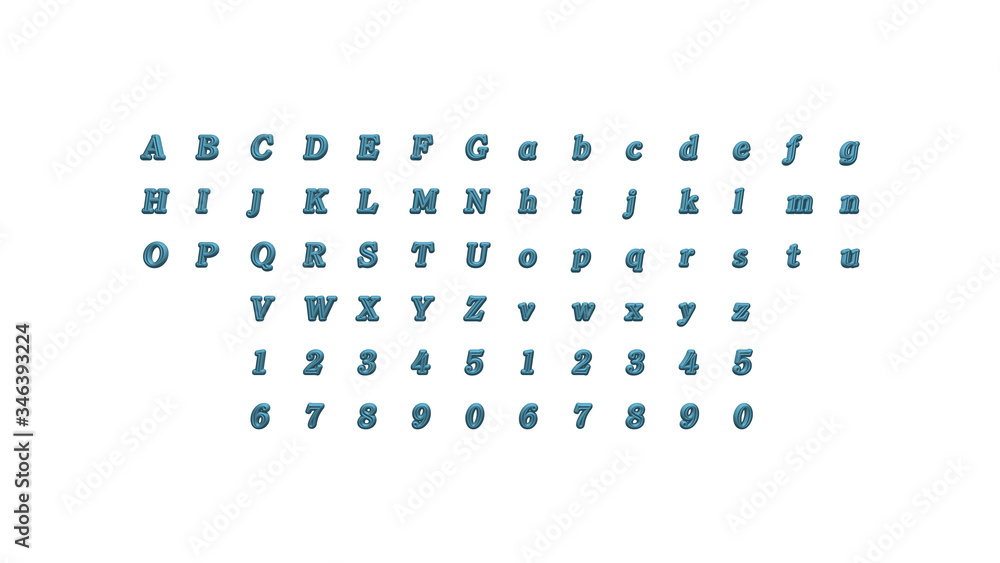 3D illustration of by individual letters on a wall of white background with calligraphic font and bright colors 3D illustration of by individual letters on a wall of white background with calligraphic font and bright colors
