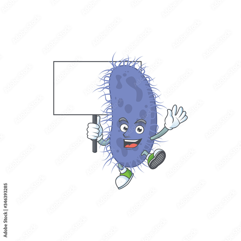 Sweet salmonella typhi cartoon character rise up a board Sweet salmonella typhi cartoon character rise up a board