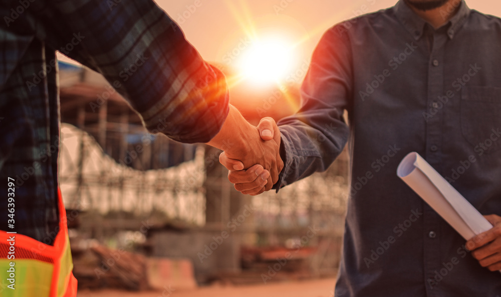 Building team shake hand Success agreement project building construction