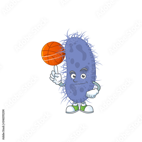 An athletic salmonella typhi cartoon design style playing basketball