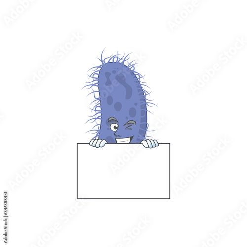 Sneaky salmonella typhi cartoon character style hiding behind a board