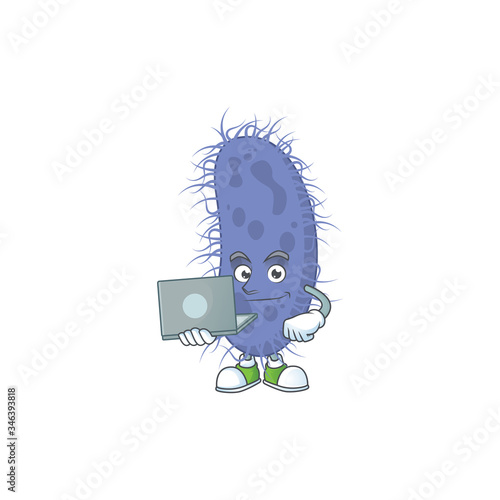 Diligent salmonella typhi mascot design style working from home with laptop