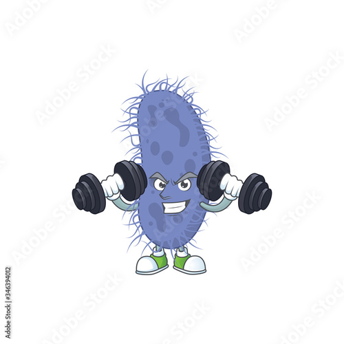 Fitness exercise salmonella typhi cartoon character using barbells