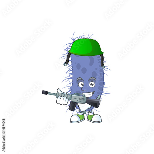 An elegant salmonella typhi Army mascot design style using automatic gun