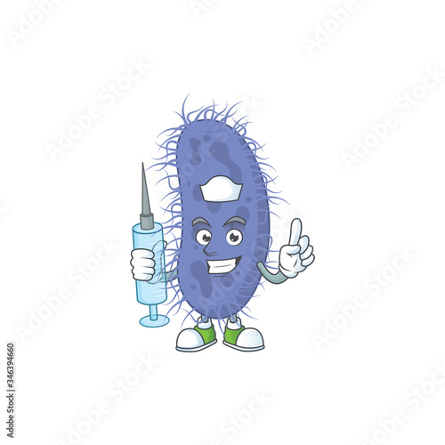 Friendly Nurse salmonella typhi mascot design style using syringe