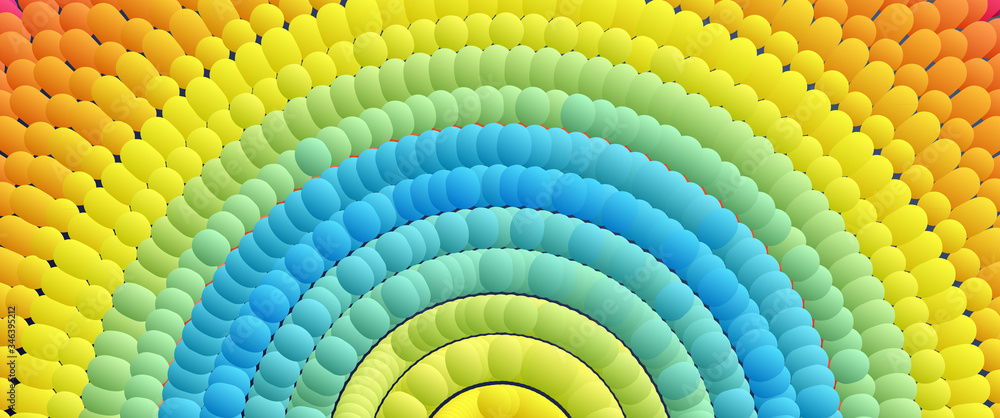 Fototapeta premium Abstract pattern made of color spheres and ellipses. Vector art illustration. Dynamic effect. Cover design template. Can be used for advertising, marketing or presentation.